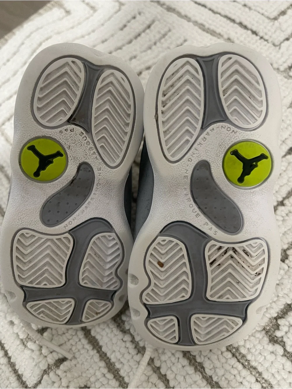 Jordan Kids' White & Gray Sneakers with Lime Accent